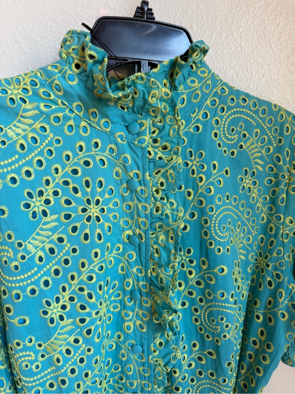 NWT Abbey Glass Sadie Maxi Dress Teal and Chartreuse Jasmine Eyelet Sz XL - Picture 11 of 15